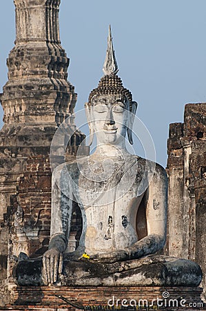 Giant Buddha at Wat Mahathat in Sukhothai, Thailand. Stock Photo